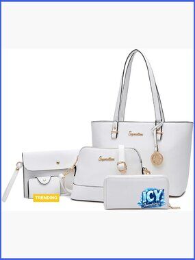 Faux Leather Satchel Purse Set with Top Handle and Shoulder Strap